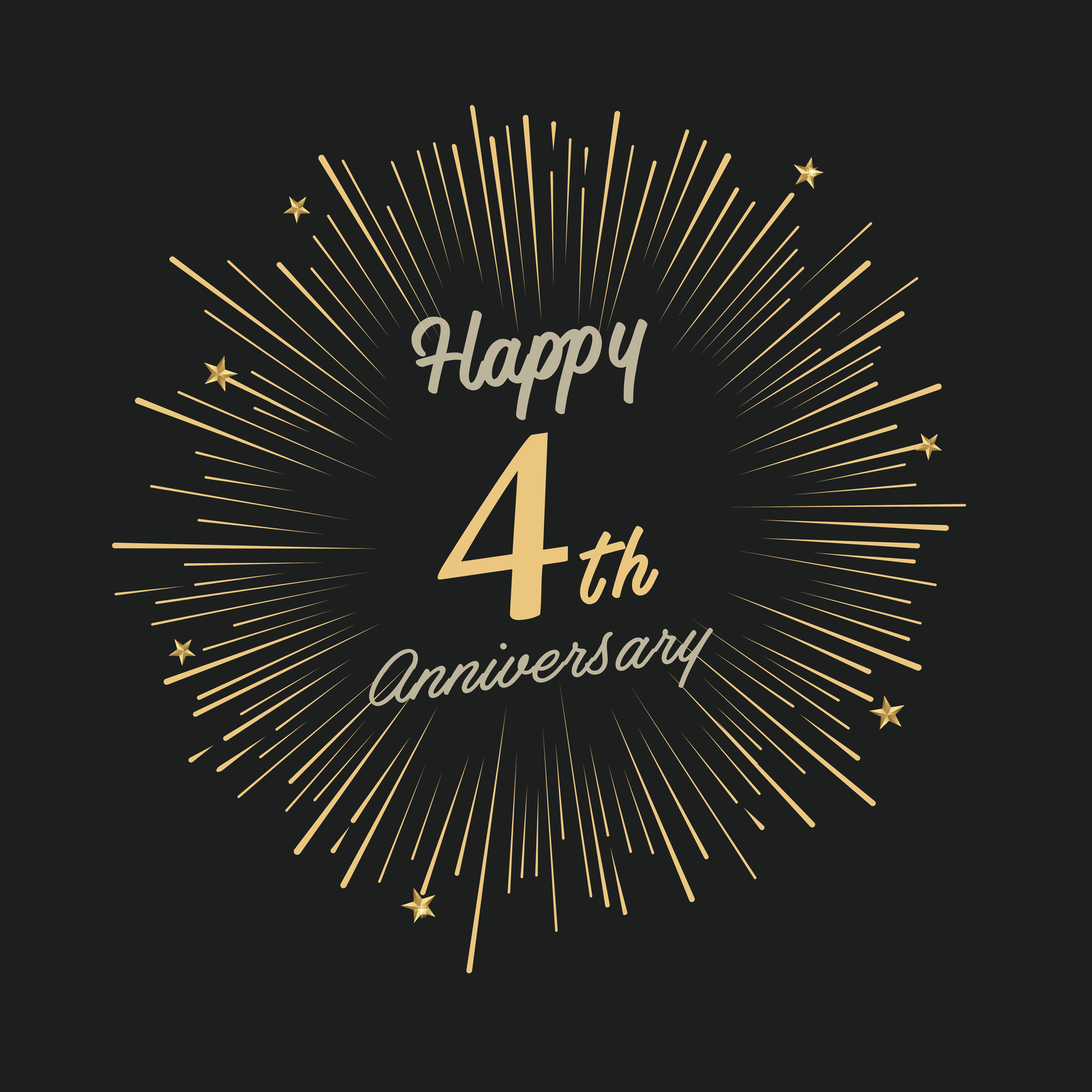 Happy 4th Anniversary with fireworks and star